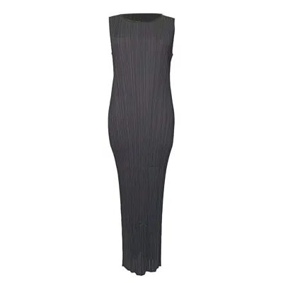 Pre-owned Issey Miyake Pleats Please Sleeveless Midi Dress In Black Polyester In Multi