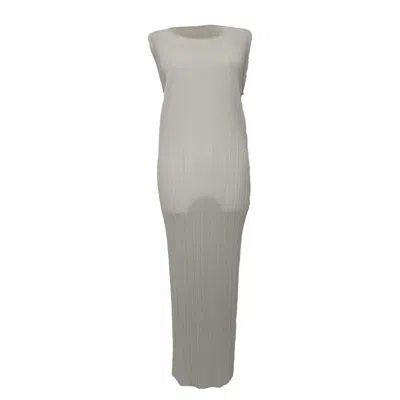 Pre-owned Issey Miyake Pleats Please Sleeveless Midi Dress In Light Grey Polyester In Gray
