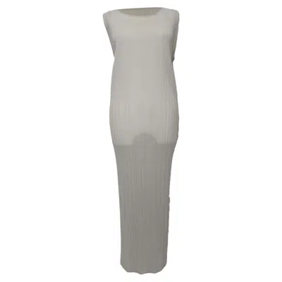 Pre-owned Issey Miyake Pleats Please Sleeveless Midi Dress In Light Grey Polyester In Neutral