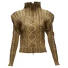 Issey Miyake Pleats Please Tromp Loeil Cable Knit Zip Up Jacket In Brown