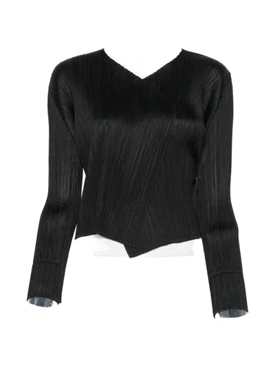 Issey Miyake Pleats Please V-neck Cardigan In Black