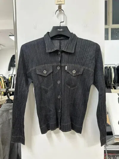 Pre-owned Issey Miyake Pleats Please Winkled Raw Denim Jacket In Black