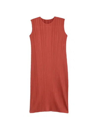 Issey Miyake Pleats Sleeveless Dress In Orange