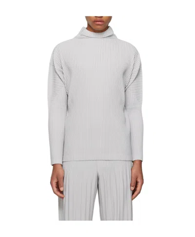 Issey Miyake Plissé-effect Mock-neck T-shirt In Grau