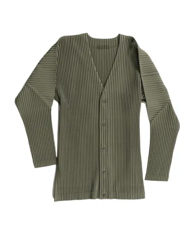 Issey Miyake Plissé Jersey Cardigan In Green