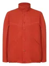Issey Miyake Plissé Buttoned Jacket In Red