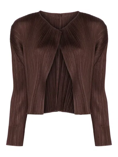 Issey Miyake Pleats Please  Monthly Colors March Cardigan In Dark Brown