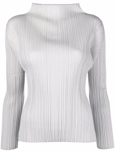 Issey Miyake Plissé-detail Mock Neck Top In Grau
