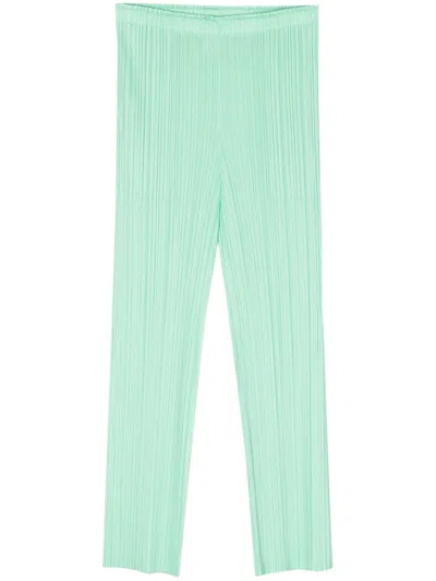 Issey Miyake Plissé-effect Slim-cut Trousers In Green