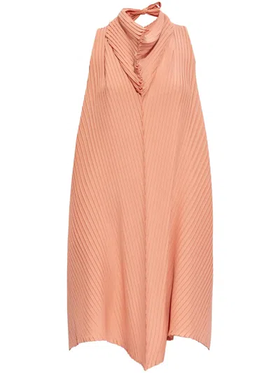 Issey Miyake Plissé Halterneck Mini Dress In Orange