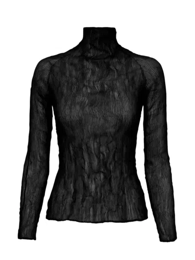 Issey Miyake Plissé High-neck Top In Schwarz