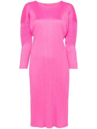 Issey Miyake Plissé Midi Dress In Pink