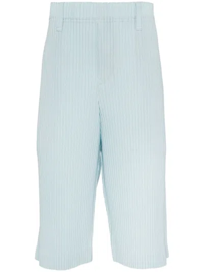 Issey Miyake Plissé Satin Shorts In Blue