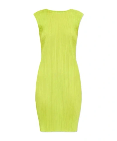 Issey Miyake Plissé Sleeveless Minidress In Green