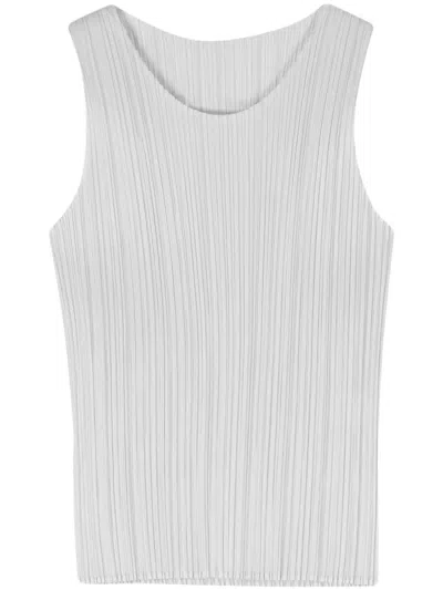 Issey Miyake Plissé Sleeveless T-shirt In Grey