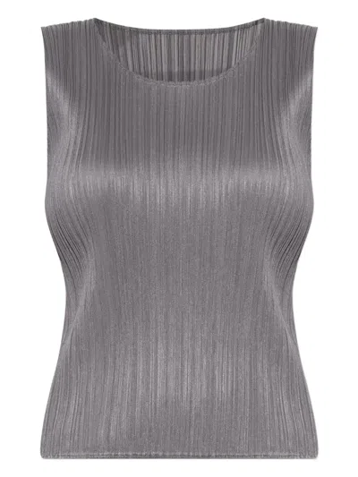 Issey Miyake Plissé Sleeveless Top In Gray