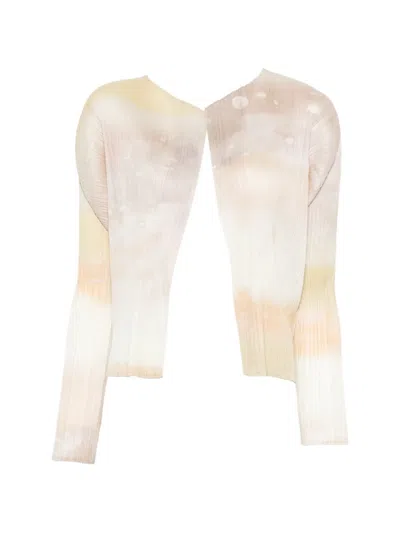 Issey Miyake Plissé-effect Abstract-print Cardigan In Neutral