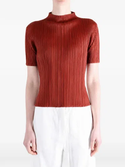 Issey Miyake Pleats Please September Colors Top Red Brown