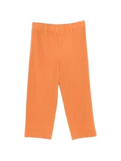 Issey Miyake Plissé-effect Cropped Trousers In Orange