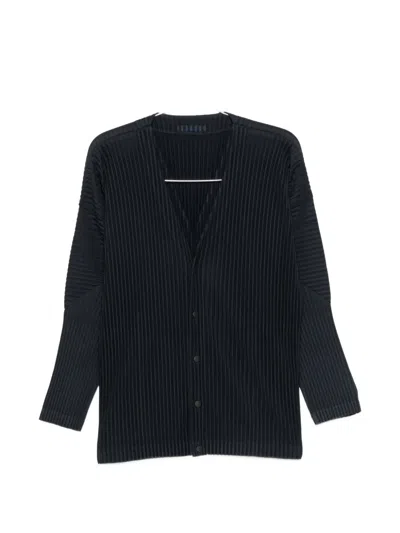 Issey Miyake Plissé-effect V-neck Sweater In Blue