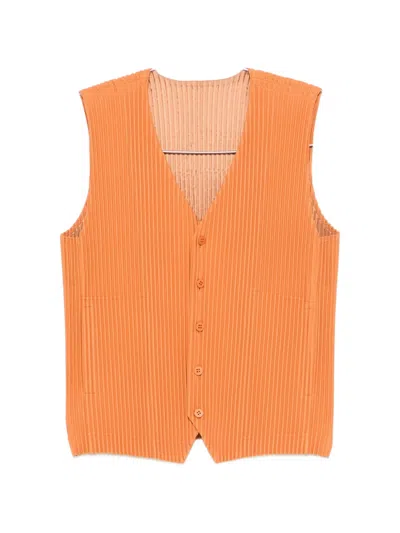 Issey Miyake Plissé-effect V-neck Sweater In Orange