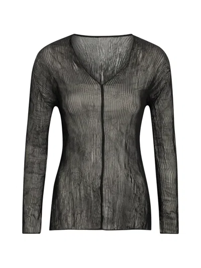 Issey Miyake Womens Black Chiffon Twist Pleats Shirt In Animal Print