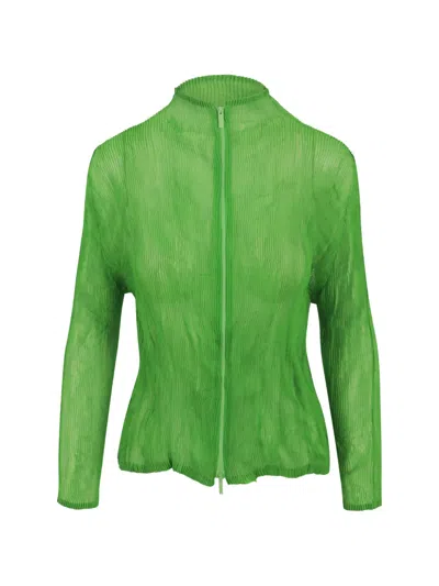 Issey Miyake Plissé-effect Zip-up Jacket In Green