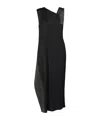 Issey Miyake Contrast Panel Pleated Midi Dress In Black