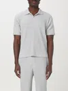 Issey Miyake Ribbed V-neck Polo Shirt With Striped Pattern In Grau