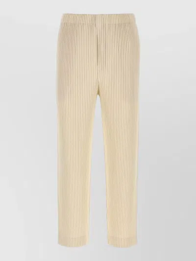 Issey Miyake Polyester Ankle Length Ribbed Texture Pants In Gold