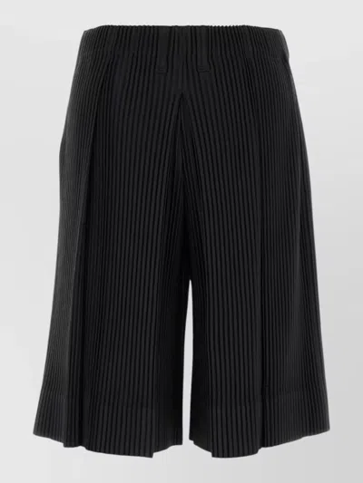 Issey Miyake Polyester Bermuda Shorts Knee Length Pleated In Blue