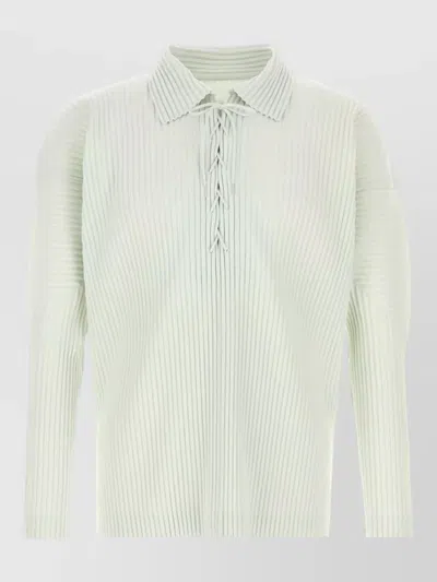 Issey Miyake Polyester Polo Shirt Collared Design Long Sleeves In White