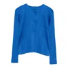 Issey Miyake Pleated Button-front Jacket In Blue