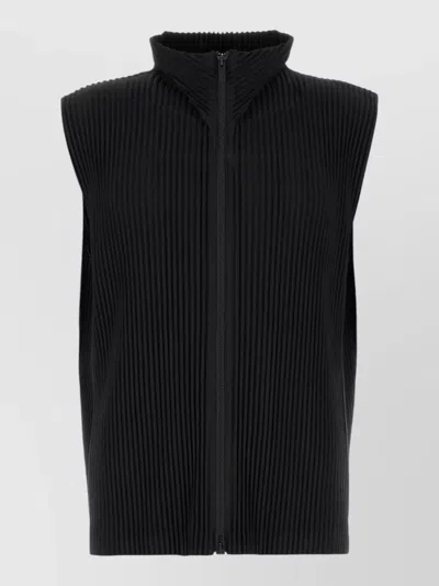 Issey Miyake Polyester Vest High Collar Ribbed Texture In Black