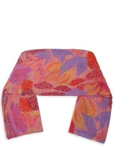 Issey Miyake Multicolor Floral Print Pleated Poncho