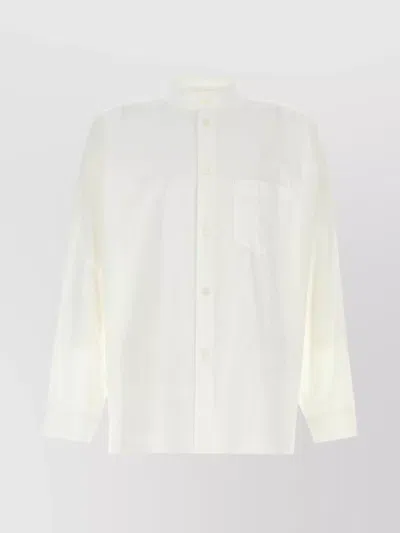 Issey Miyake Poplin Shirt With Chest Pocket And Mandarin Collar In White