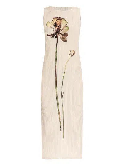 Issey Miyake Pressed Floral Midi Dress In Multicolour