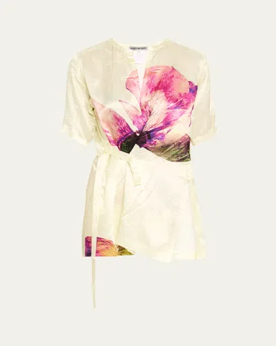 ISSEY MIYAKE PRESSED FLORAL PRINTED TOP