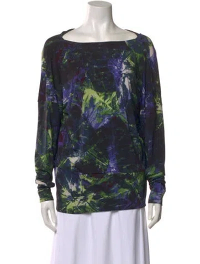 Pre-owned Issey Miyake Printed Bateau Neckline Blouse In Blue