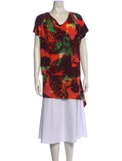 Pre-owned Issey Miyake Printed Cowl Neck Tunic In Multi