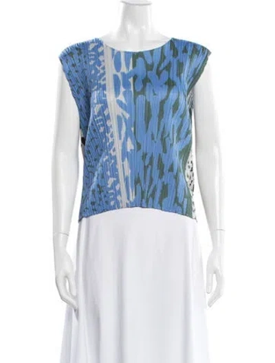 Pre-owned Issey Miyake Printed Crew Neck Top In Blue