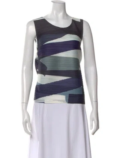 Pre-owned Issey Miyake Printed Crew Neck Top In Blue