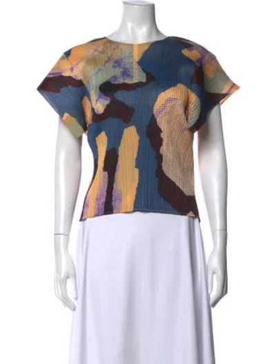 Pre-owned Issey Miyake Printed Crew Neck Top In Gray