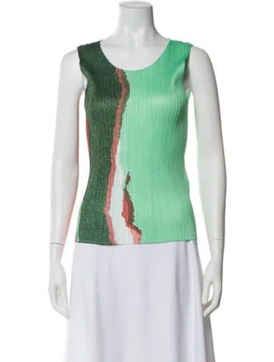 Pre-owned Issey Miyake Printed Crew Neck Top In Green