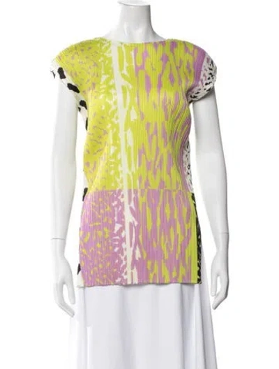 Pre-owned Issey Miyake Printed Crew Neck Top In Green