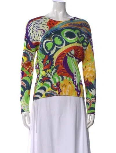 Pre-owned Issey Miyake Printed Crew Neck Top In Multi