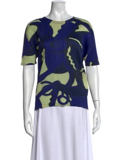 Pre-owned Issey Miyake Printed Crew Neck T-shirt In Blue