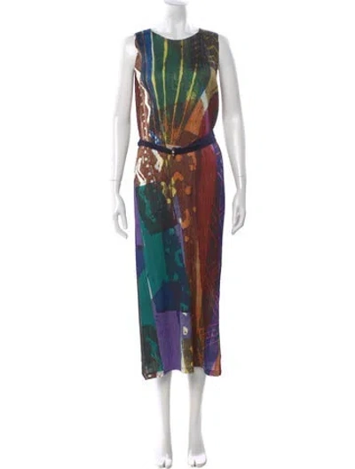 Pre-owned Issey Miyake Printed Long Dress In Blue