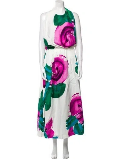 Pre-owned Issey Miyake Printed Long Dress In White