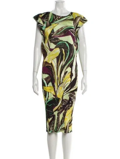 Pre-owned Issey Miyake Printed Midi Length Dress In Green